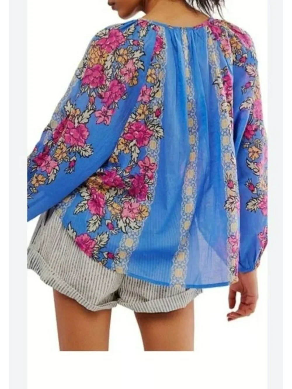 Free People Floral Boho Blouse Womens S 100% Cotton Lightweight & Flowing Design - Picture 10 of 11